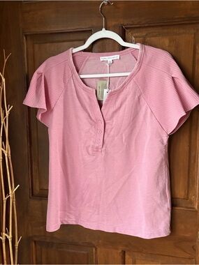 NWT Jane + Delancey Pink Henley Vintage Wash Faded Neckline Detail Sz S